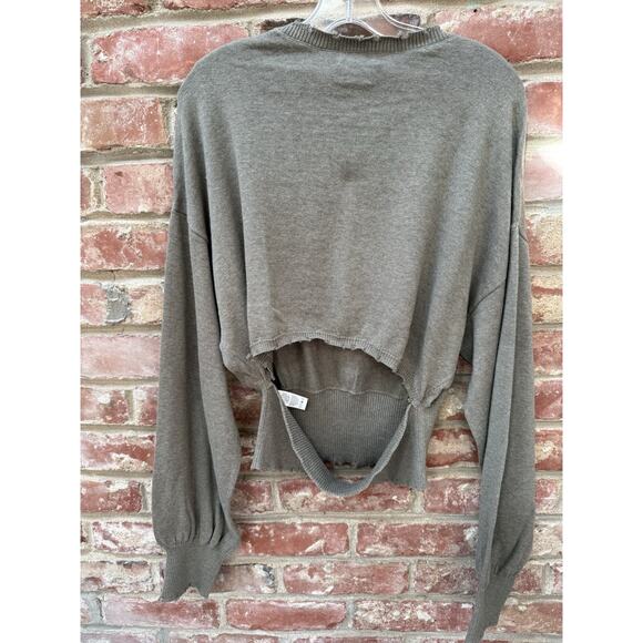 NWT Women’s N:‎ Philanthropy Weylan Cutout Back Sweater Large Olive Distressed - Picture 5 of 7